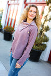 Tried And True Mauve Cowl Neck Button Detail Sweater