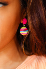 Magenta Beaded Sphere Drop Earrings