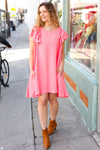 Out For The Day Peach Crinkle Woven Ruffle Sleeve Dress