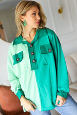 On The Way Up Mint Color Block Button Down Pullover