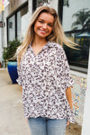 Feeling Bold Ivory Animal Print Dolman Collar Button Down Top