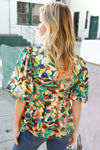 Find Love Green/Yellow Floral Frill Balloon Short Sleeve Top