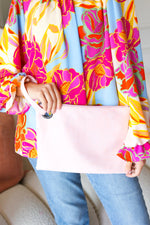 Blush Faux Leather Handle Zipper Clutch