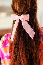 Soft Pink Velvet Barrette Clip Bow