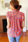 Red & Blue Boho Stripe Flutter Sleeve Top