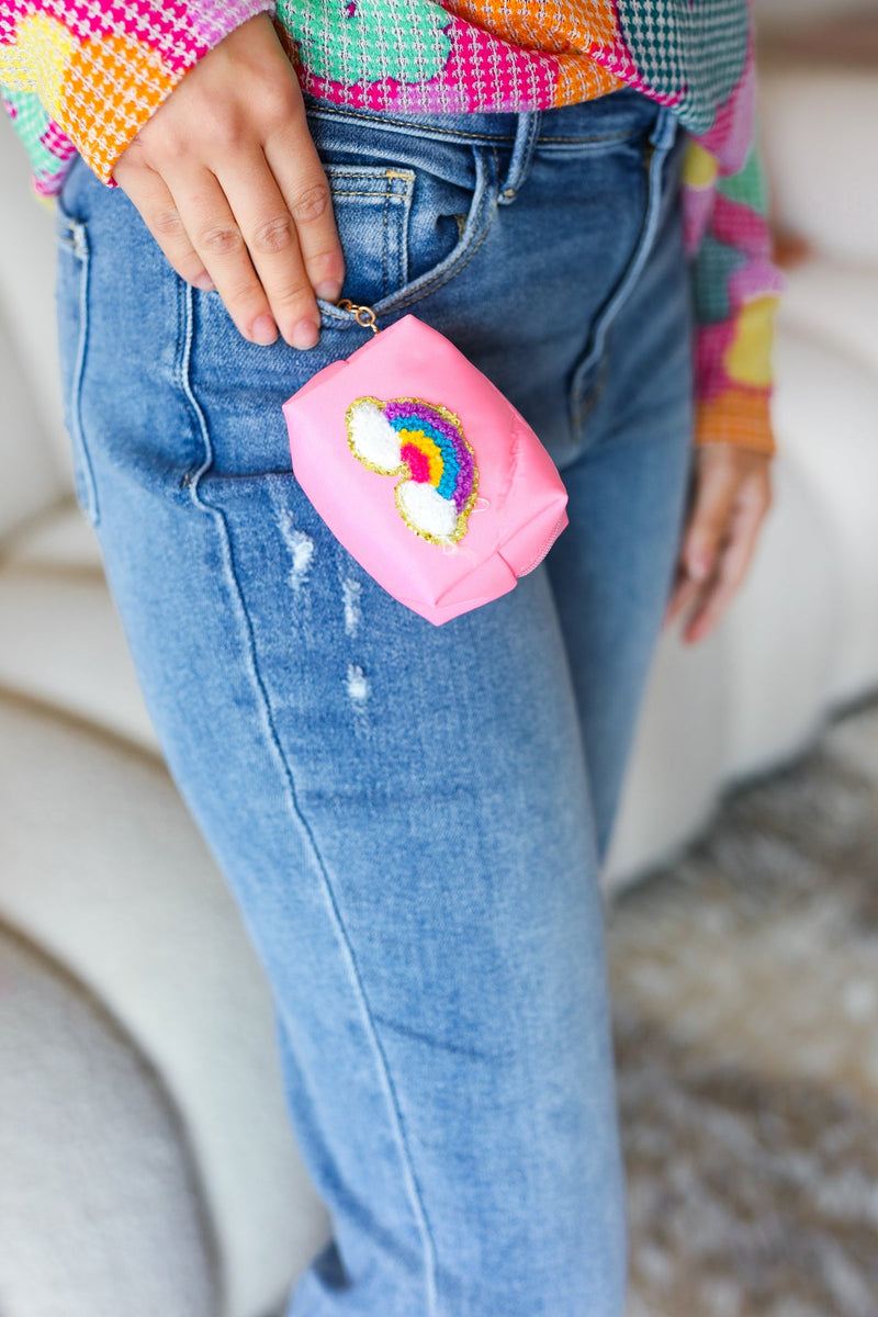 Bubblegum Pink Rainbow Patch Coin Purse Keychain