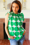 Green Polka-Dot Mock Neck Ruffle Sleeve Top