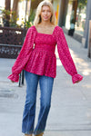 Always With You Fuchsia Smocked Ditzy Floral Ruffle Top