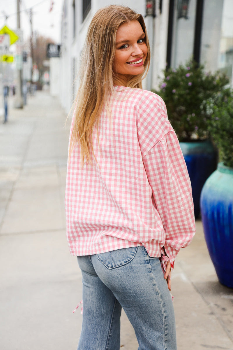 Spell Bound Red & Pink Cotton Ribbon Tie Gingham Pocket Jacket