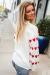 Be Mine White Jacquard Heart Stripe Pullover Sweater