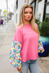 Lock Eyes Pink & Floral Bubble Sleeve French Terry Pullover