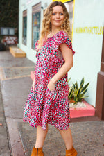 Fuchsia & Teal Abstract Dot Yoke Woven Dress