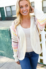 Easy Living Oatmeal Multicolor Stripe Dolman Crochet Cardigan