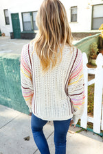 Easy Living Oatmeal Multicolor Stripe Dolman Crochet Cardigan