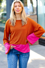 Fuchsia & Rust Color Block Hacci Top