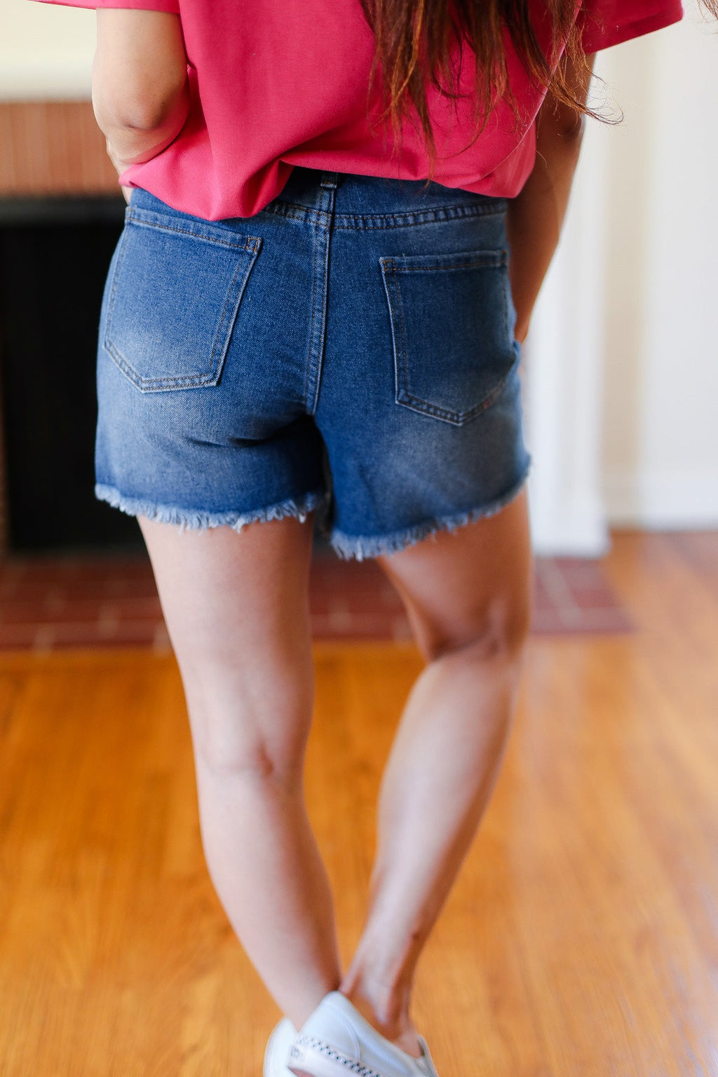 American Flag High Rise Frayed Hem Denim Shorts