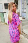 Dazzle In Hot Pink Animal Print V Neck Dolman Sleeve Top