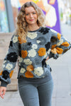 Feeling Joyful Grey Embroidered Sherpa Flower Pullover