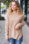 Autumn Vibes Taupe Asymmetrical Knit Sweater