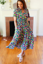 All For You Navy Multicolor Abstract Print Smocked Waist Maxi Dress