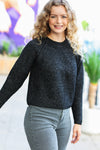 Black Mélange Round Neck Knit Sweater