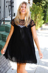 Black Embroidered Lace Yoke Fit & Flare Dress