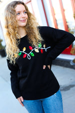 It's Lit Black Sequin Embroidered Christmas Lights Sweater