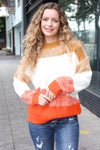 Adorable You Camel & Orange Color Block Sweater