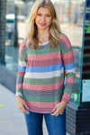 Blue & Olive Textured Vintage Stripe Top