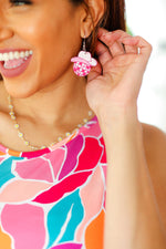 Pink Disco Cowgirl Hat Wooden Earrings