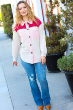 Cranberry Ribbed Colorblock Button Down Shacket