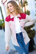 Cranberry Ribbed Colorblock Button Down Shacket