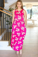 Fuchsia Floral Fit and Flare Sleeveless Maxi Dress