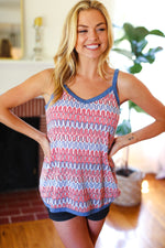 Red White & Blue Squiggly Striped Sleeveless Top