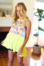 Yellow Geometric Knit Babydoll Halter Top