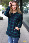 Make A Move Navy & Green Plaid Button Down Long Sleeve Top