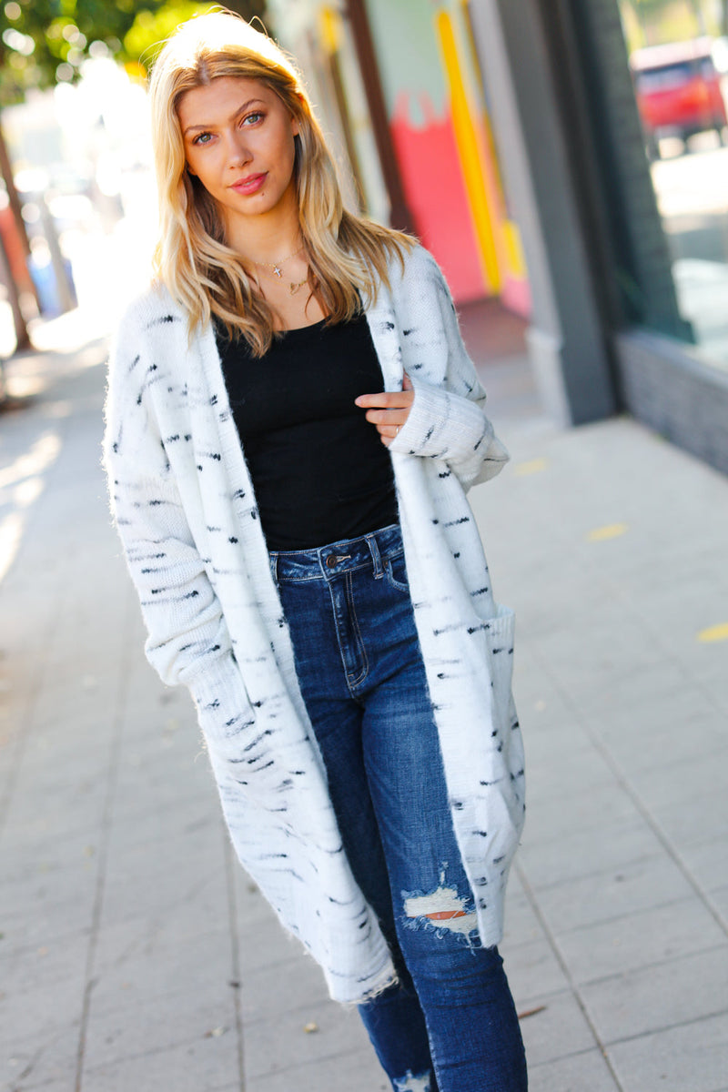 Feeling In Love Ivory/Charcoal Textured Soft Brushed Cardigan