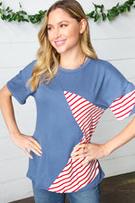 Red Striped Star Detail French Terry Patriotic Top