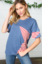 Red Striped Star Detail French Terry Patriotic Top