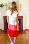 Peach & Cherry Red Tiered Frill Sleeve Midi Dress