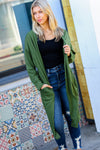 Over The Moon Olive Hacci Midi Open Cardigan