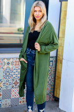 Over The Moon Olive Hacci Midi Open Cardigan