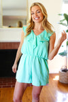 Lime Chiffon Back Tie V Neck Pocketed Romper