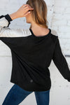 Black Cashmere Feel Shimmer Foil Long Sleeve Raglan