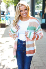 Fall Vibes Taupe & Sage Stripe Button Down Cardigan