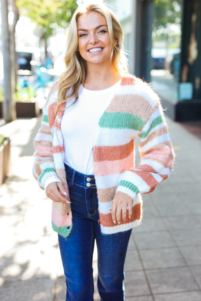 Fall Vibes Taupe & Sage Stripe Button Down Cardigan