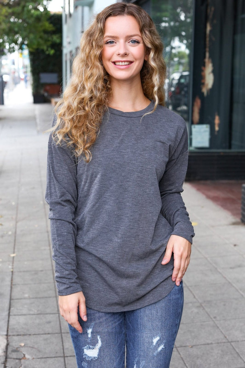 Casual Chic Solid Grey Fitted Long Sleeve Terry Pullover