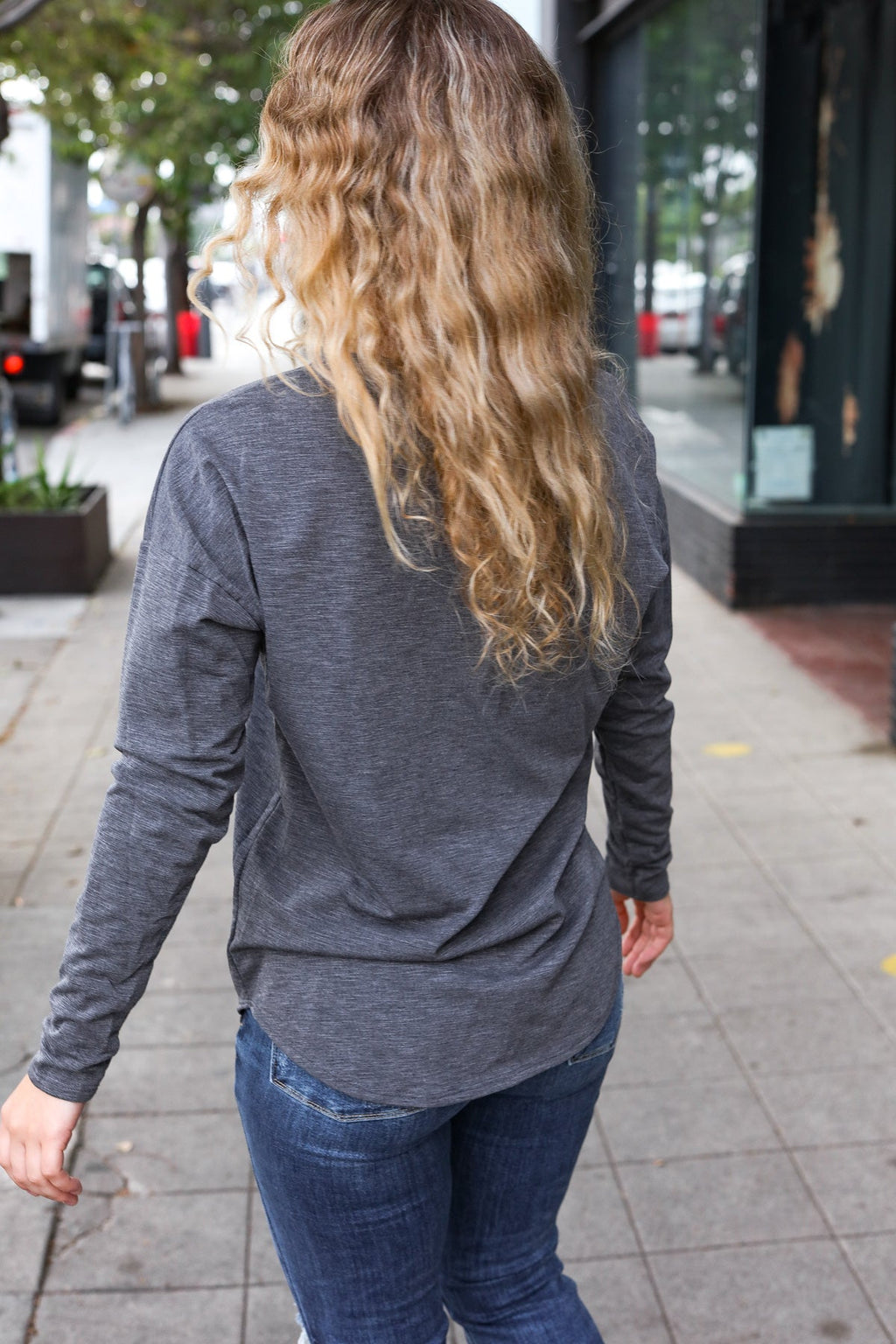 Casual Chic Solid Grey Fitted Long Sleeve Terry Pullover