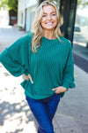 Weekend Ready Hunter Green Mineral Wash Rib Pullover Top