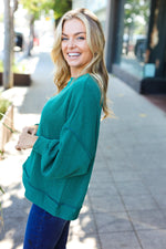 Weekend Ready Hunter Green Mineral Wash Rib Pullover Top